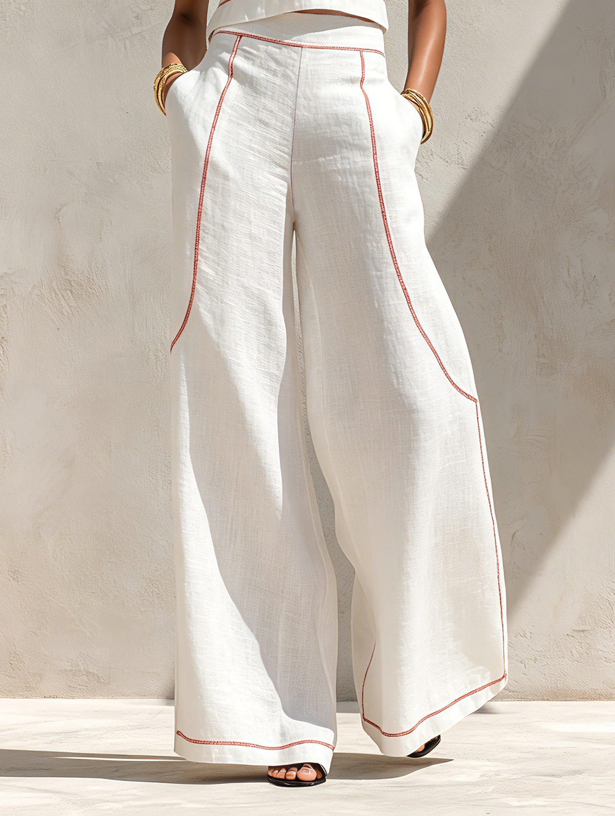 Contrast Stitch Sleeveless Top and Wide Leg Pants Two Piece Set 7