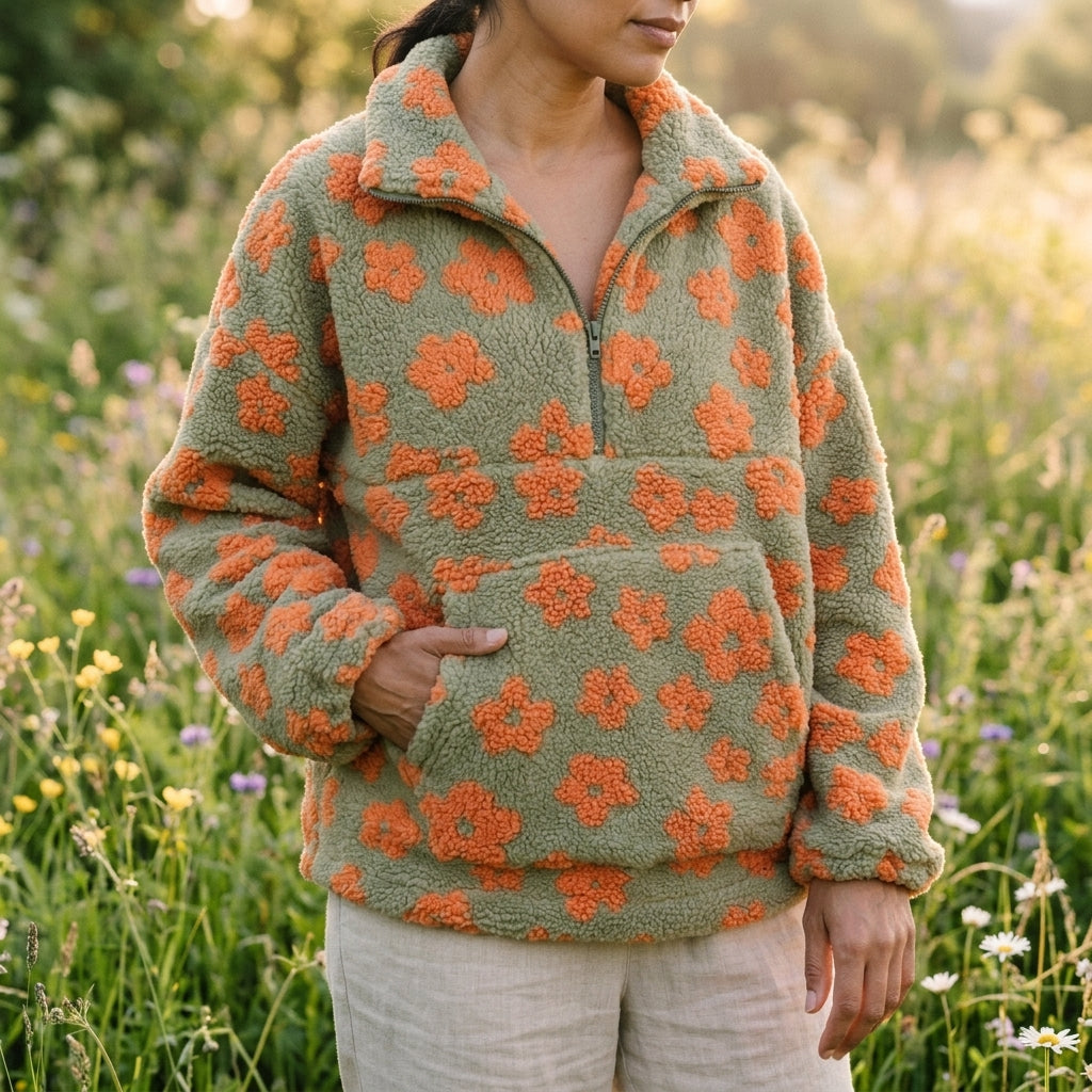 Floral Sherpa Fleece Half Zip Pullover 3