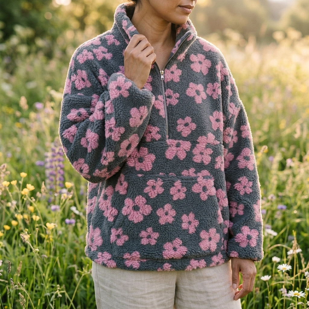 Floral Sherpa Fleece Half Zip Pullover 2