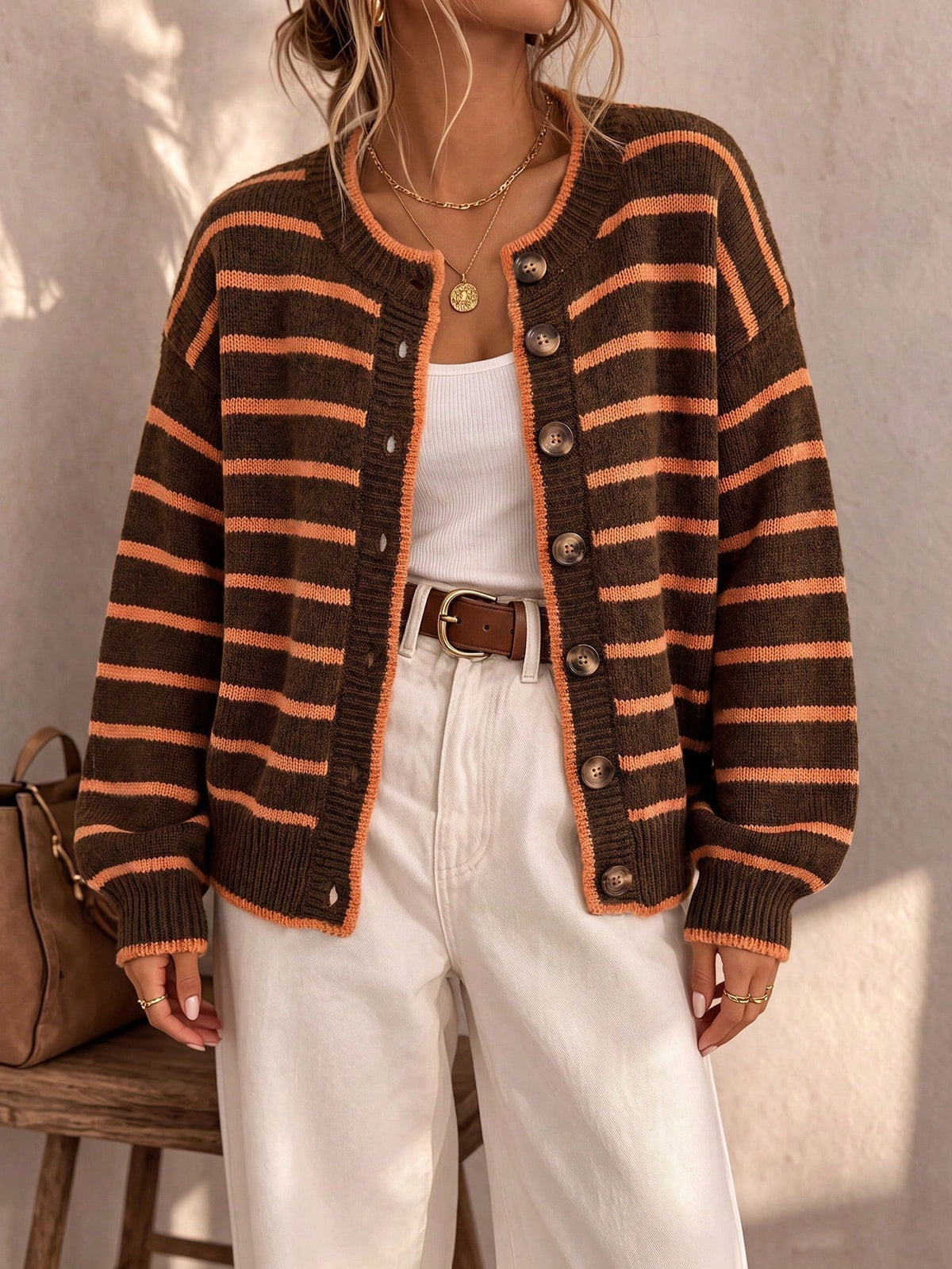 Striped Button Front Knit Cardigan 13