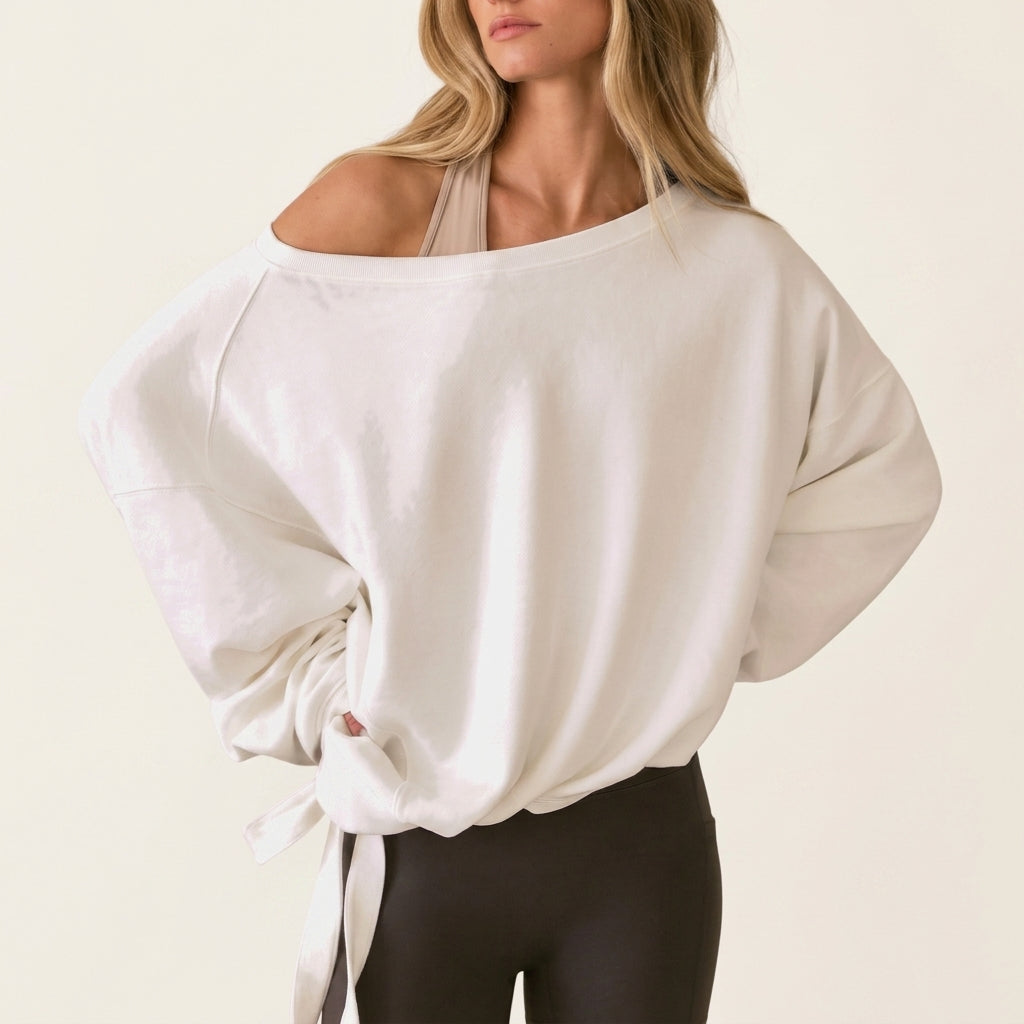 Boat Neck Drawstring Side Oversized Sweatshirt