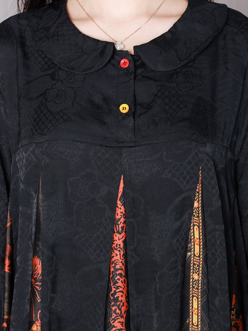 Jacquard Floral Peter Pan Collar Button Front A-Line Maxi Dress - View 2