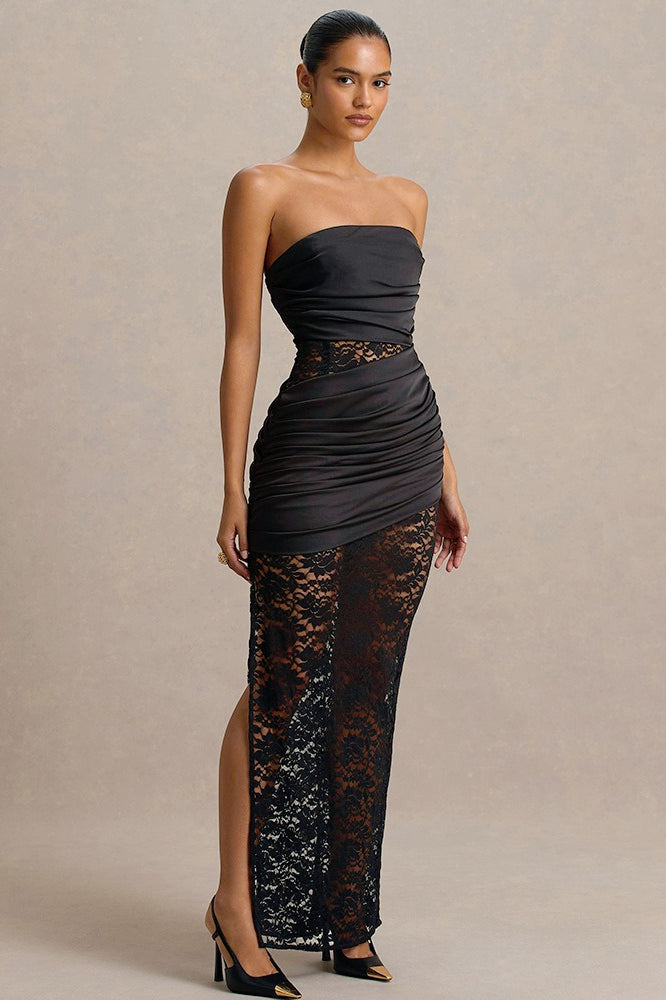 Backless Lace Sheer Mesh Maxi Dress