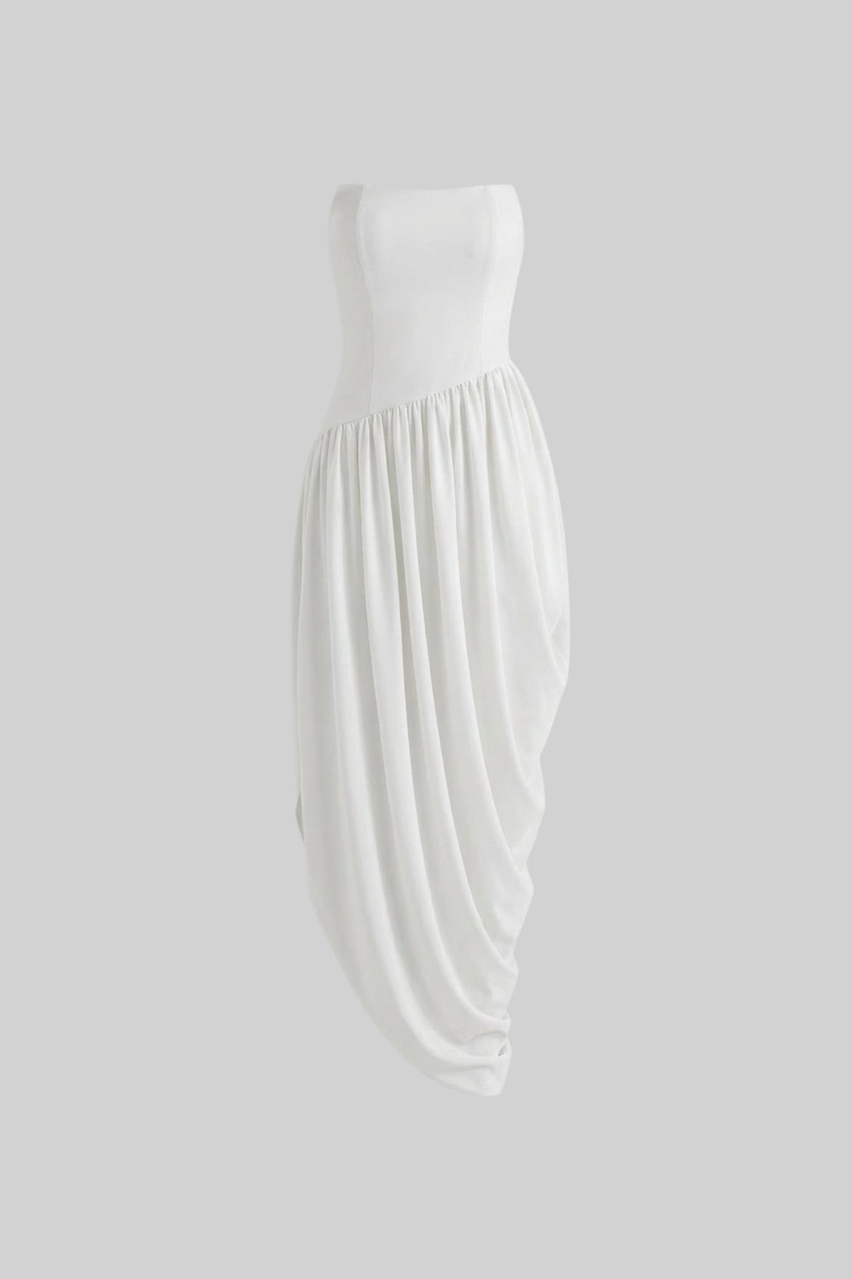 Strapless Maxi Dress With Asymmetric Draped Skirt - White - View 5