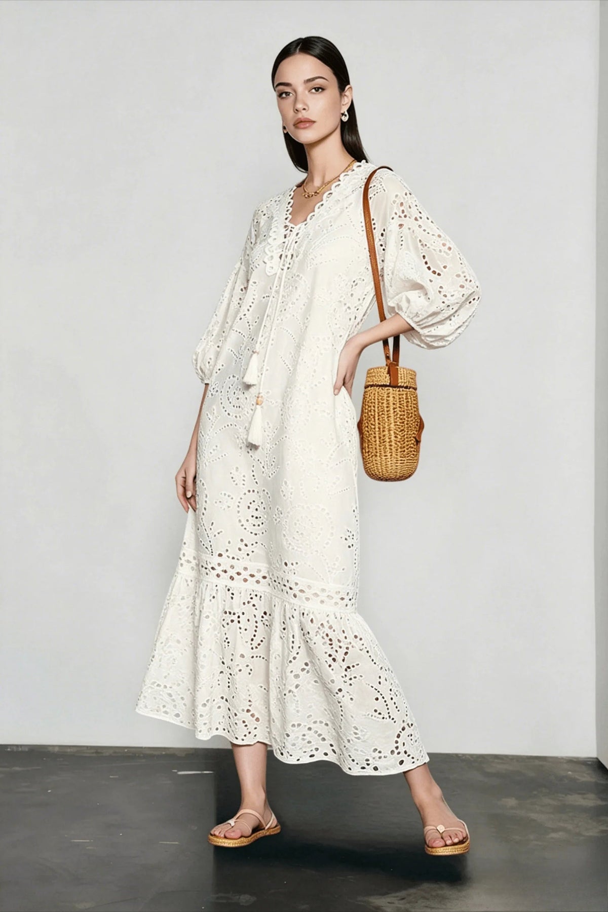 Embroidered Midi Dress