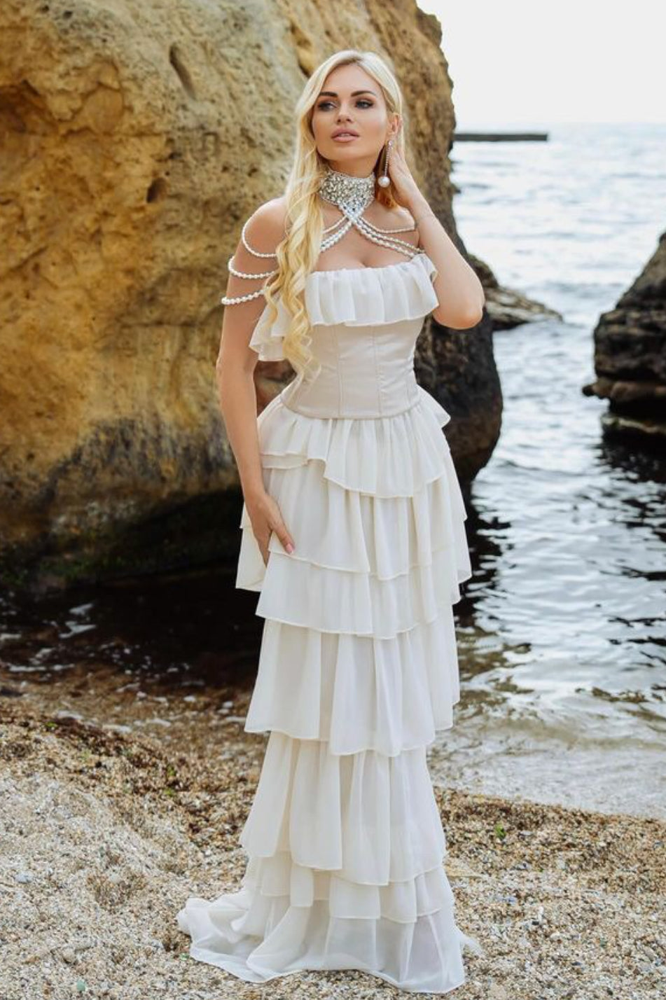 Chiffon Strapless Ruffle Corset Tiered Maxi Prom Dress - View 3