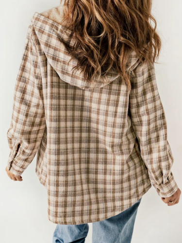 Plaid Sherpa Lined Button Front Hooded Shacket 6