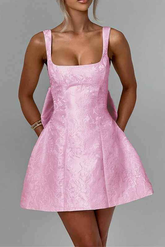 Square Neck Bow Fit and Flare Mini Dress - View 6