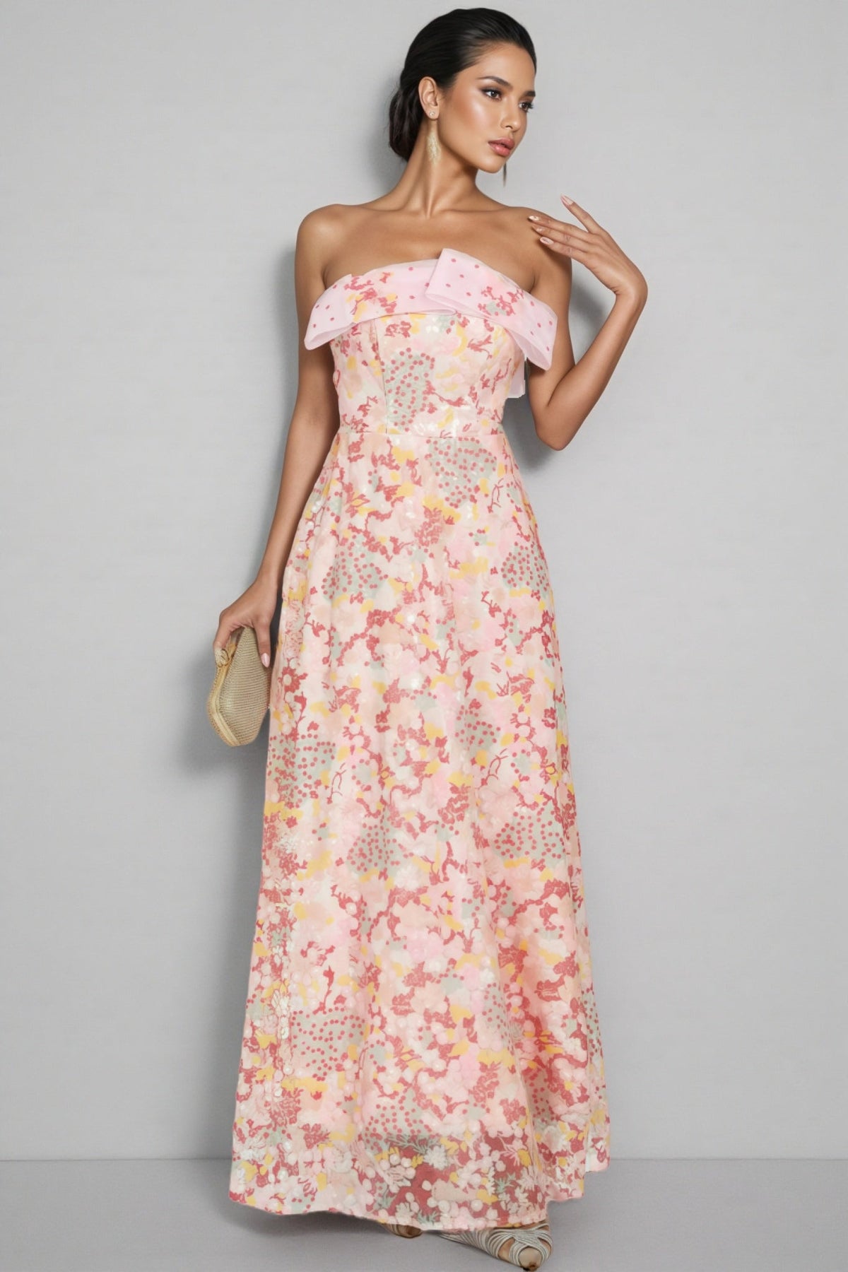 Floral Organza Strapless Corset A-Line Maxi Gown - View 6