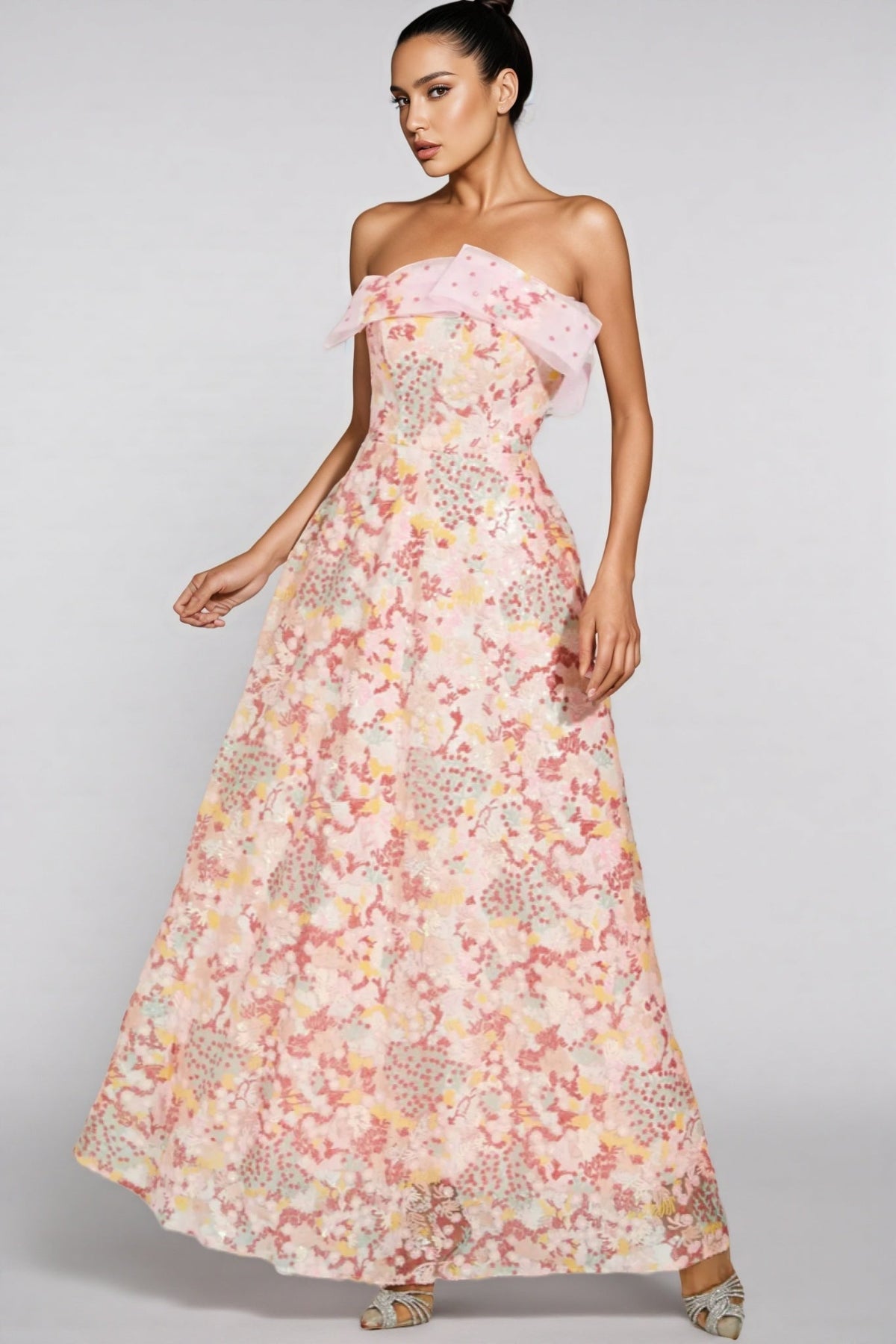 Floral Organza Strapless Corset A-Line Maxi Gown - View 5