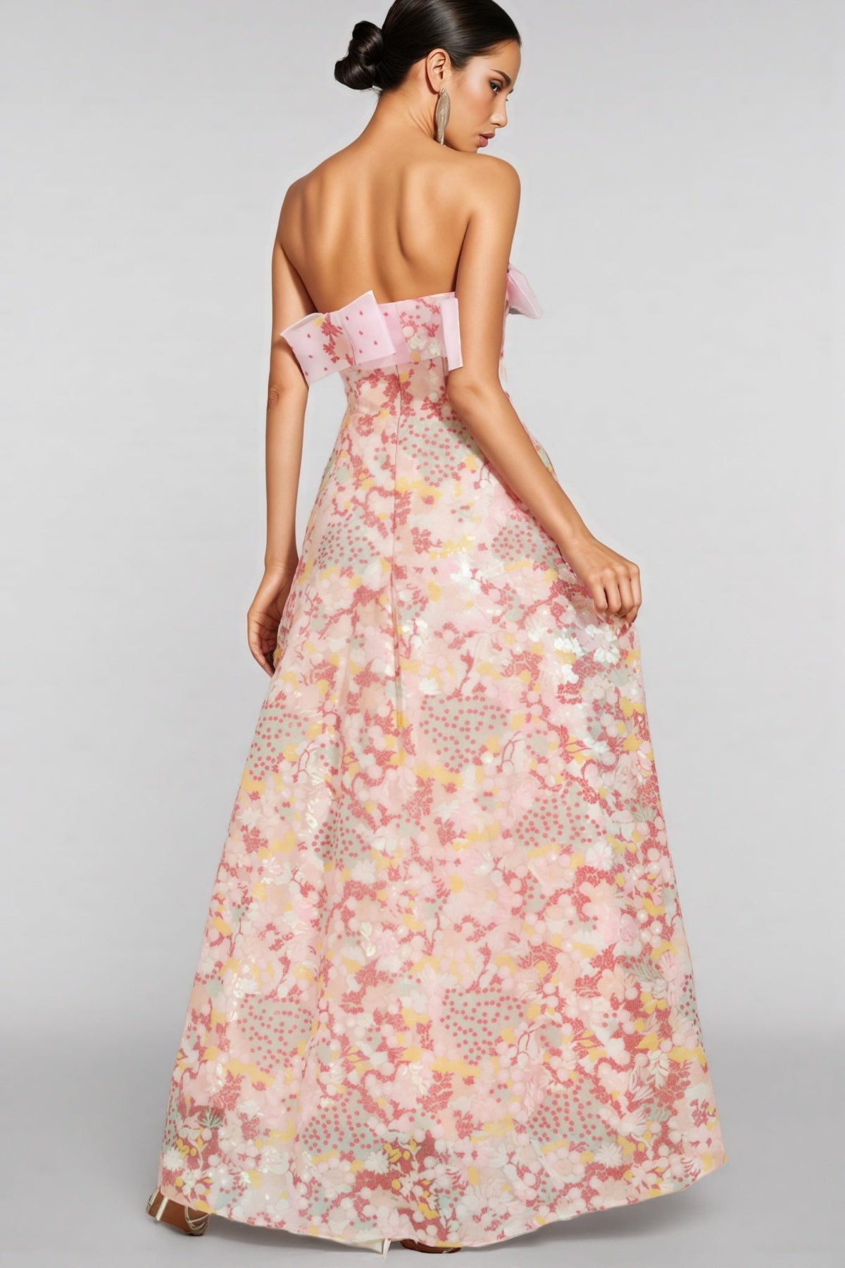 Floral Organza Strapless Corset A-Line Maxi Gown - View 7