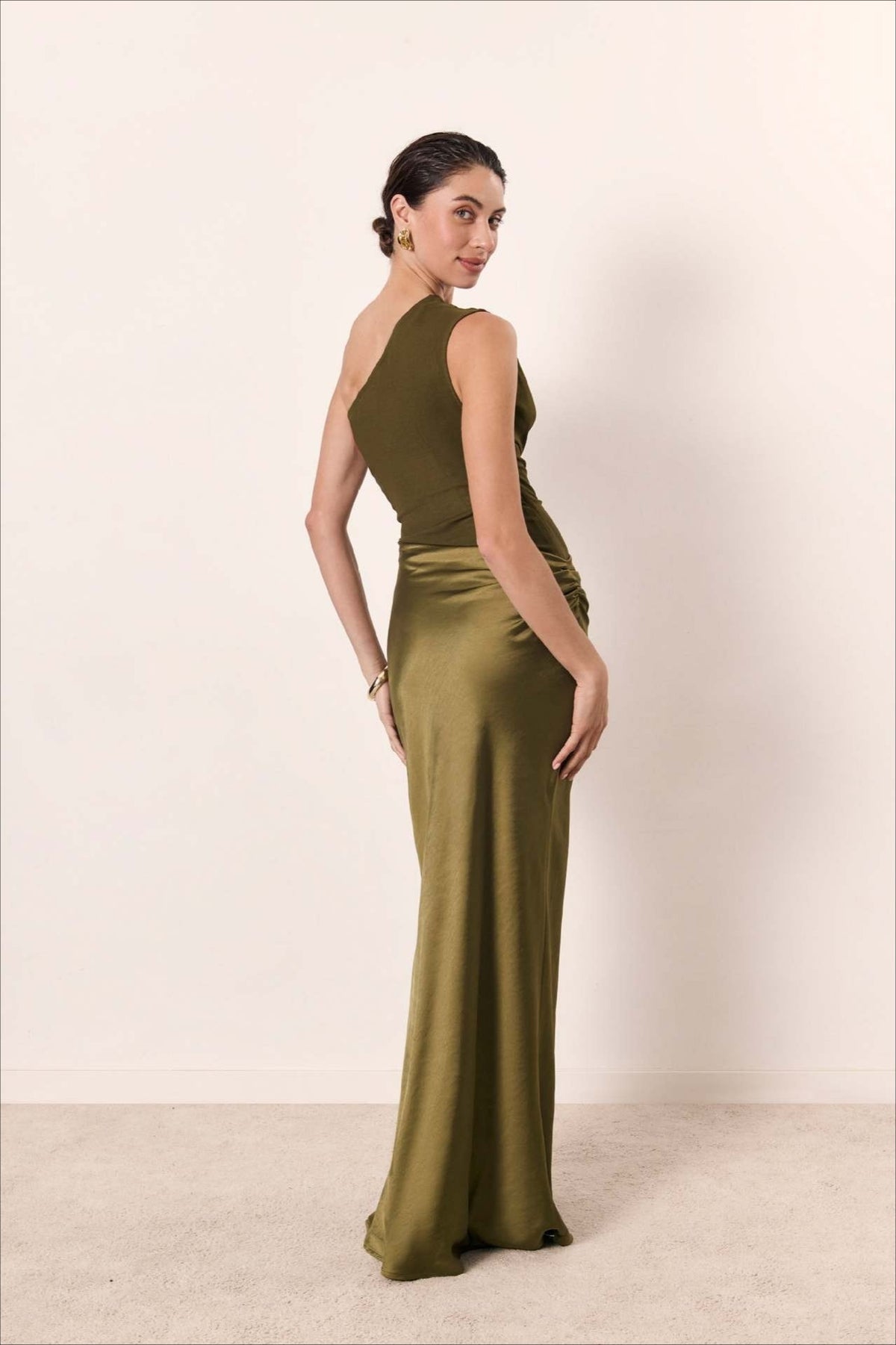 Satin One Shoulder Ruched Bodycon Maxi Dress - View 12
