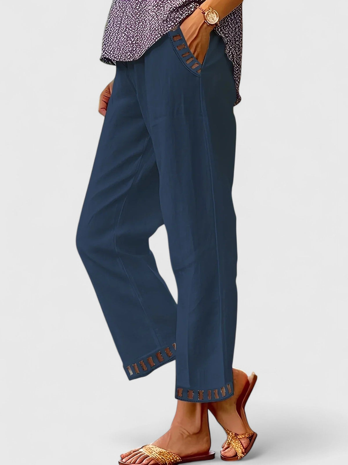 High Waist Ladder Trim Straight Leg Pants 2