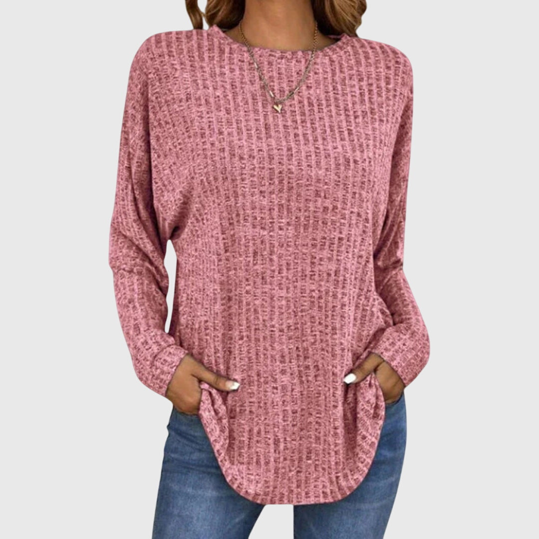 Crew Neck Long Sleeve Ribbed Knit Curved Hem Top 6