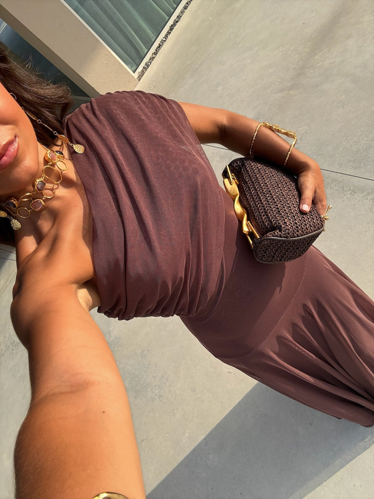 Off Shoulder Ruched Draped Fit and Flare Maxi Dress 9