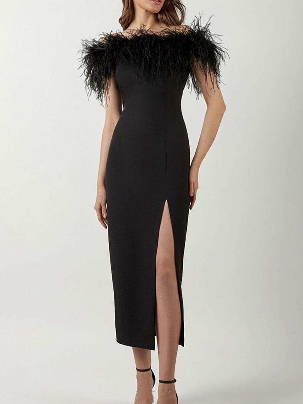 One Shoulder Feather Midi Dress - View 5