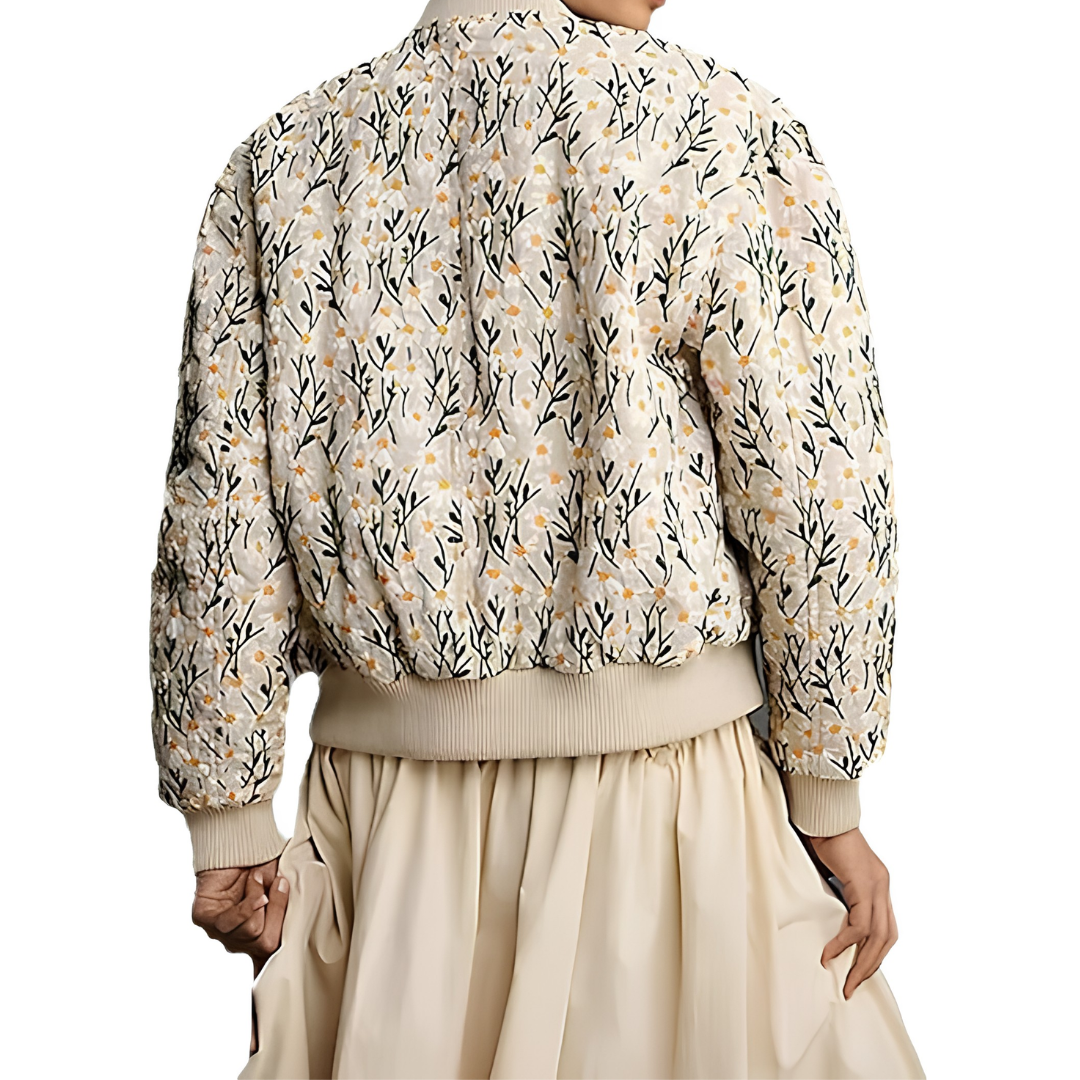 Daisy Floral Quilted Zip Front Cropped Bomber Jacket 4