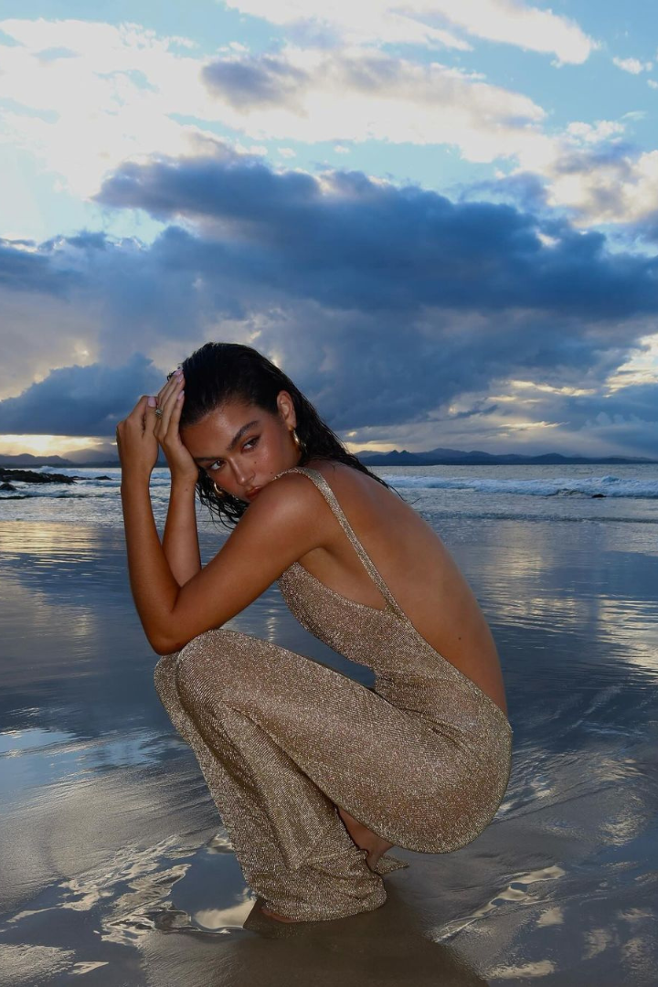 Renelle - Embellished Backless Slit Maxi Dress - View 4