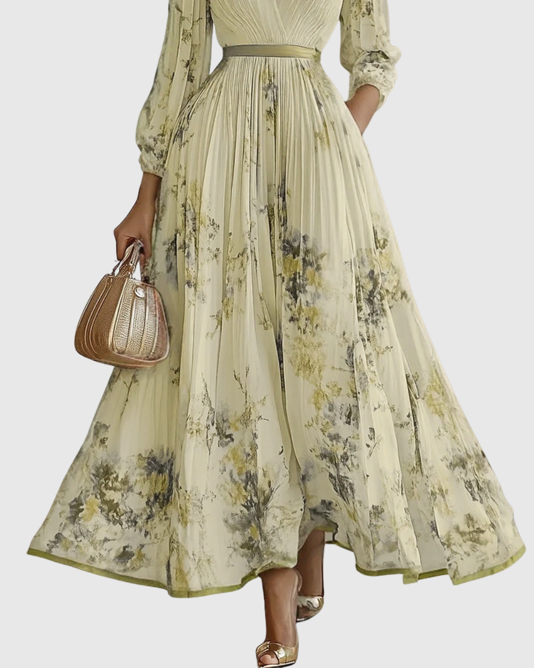 V-Neck Sleeveless Belted Floral Pleated Maxi Dress 12