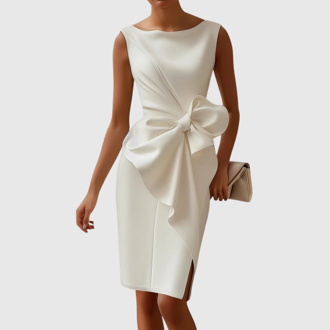 Boat Neck Sleeveless Side Bow Sheath Dress 6
