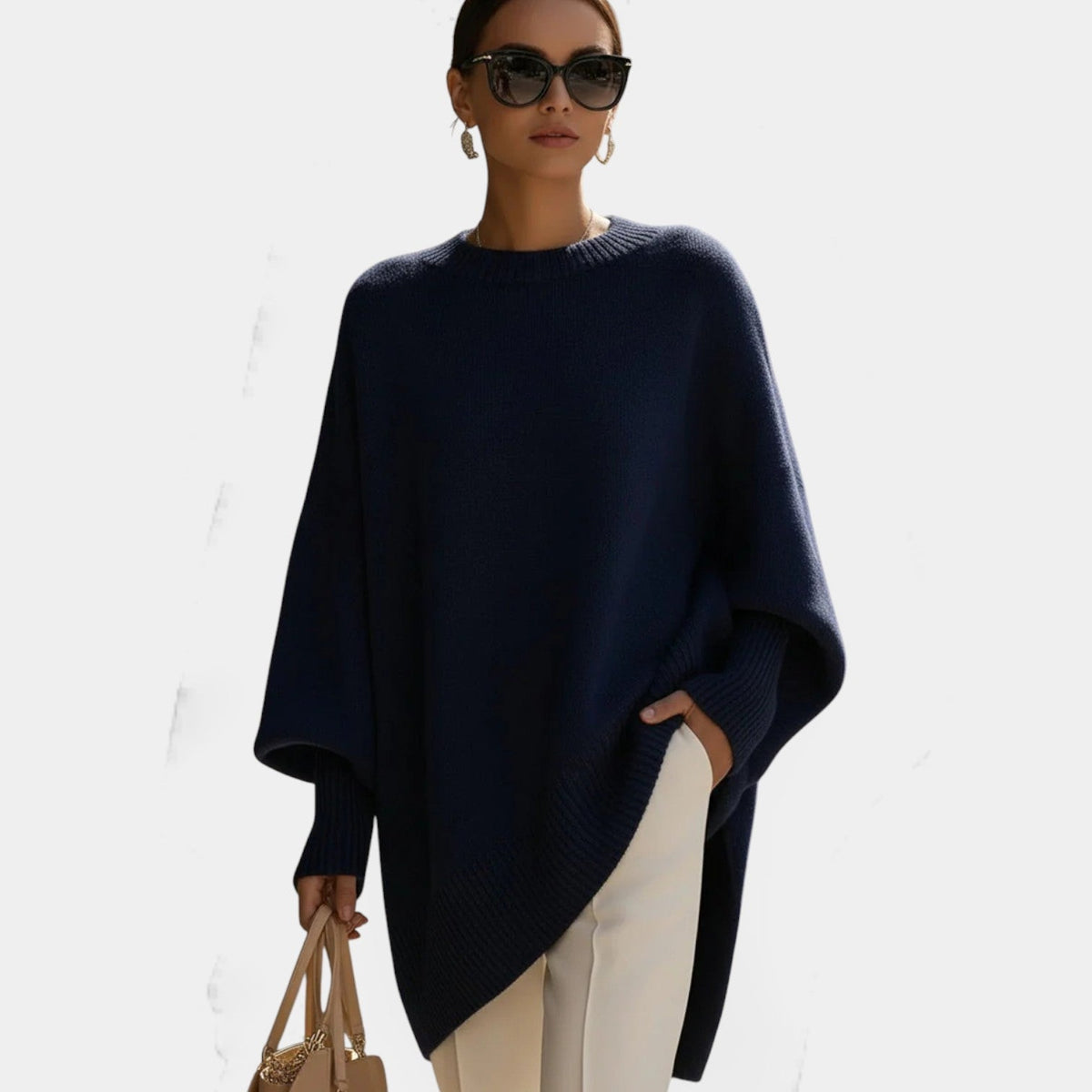 Mock Neck Batwing Sleeve Asymmetric Oversized Knit Sweater 7
