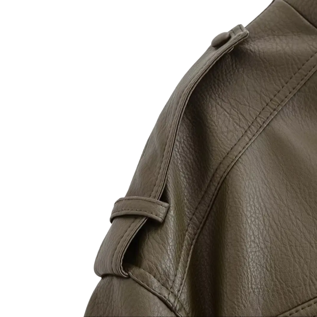 Stand Collar Zip Front Faux Leather Cropped Bomber Jacket 2