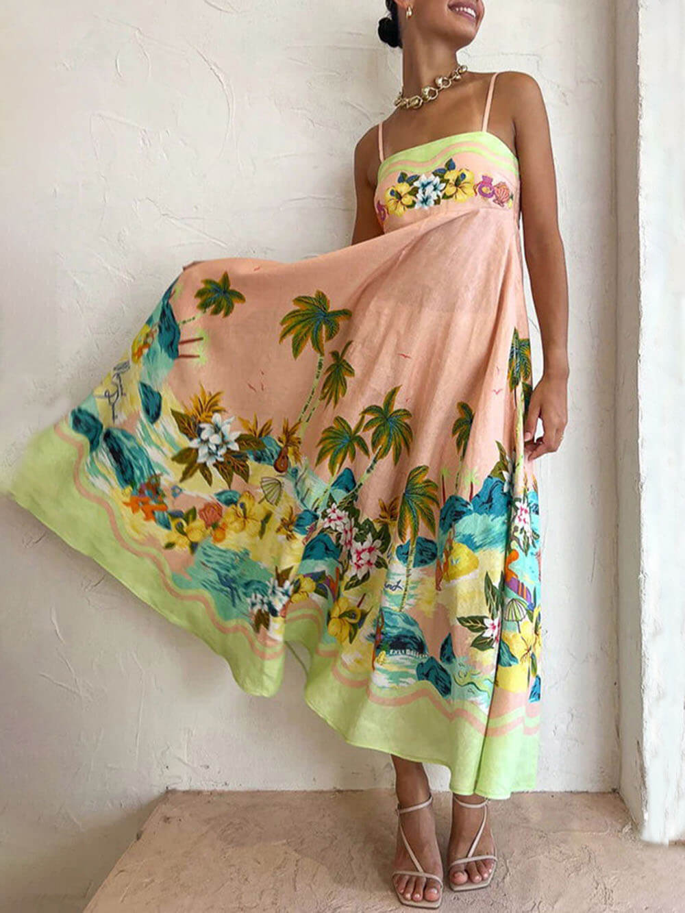 Sling Printed Midi Dress