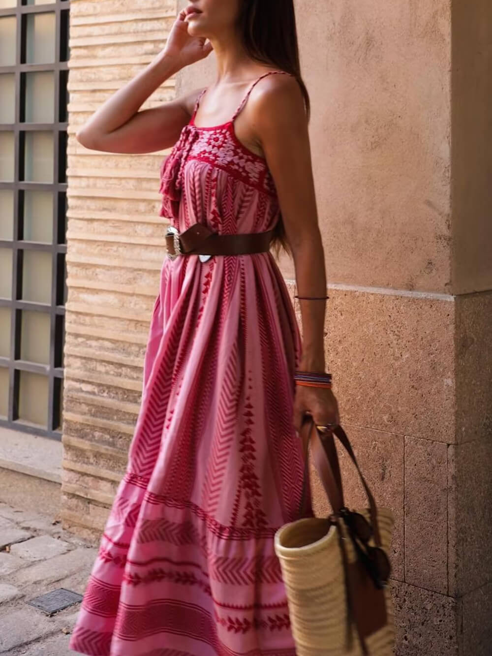 Ethnic Style Crochet Patchwork Knitted Slip Maxi Dress - View 3