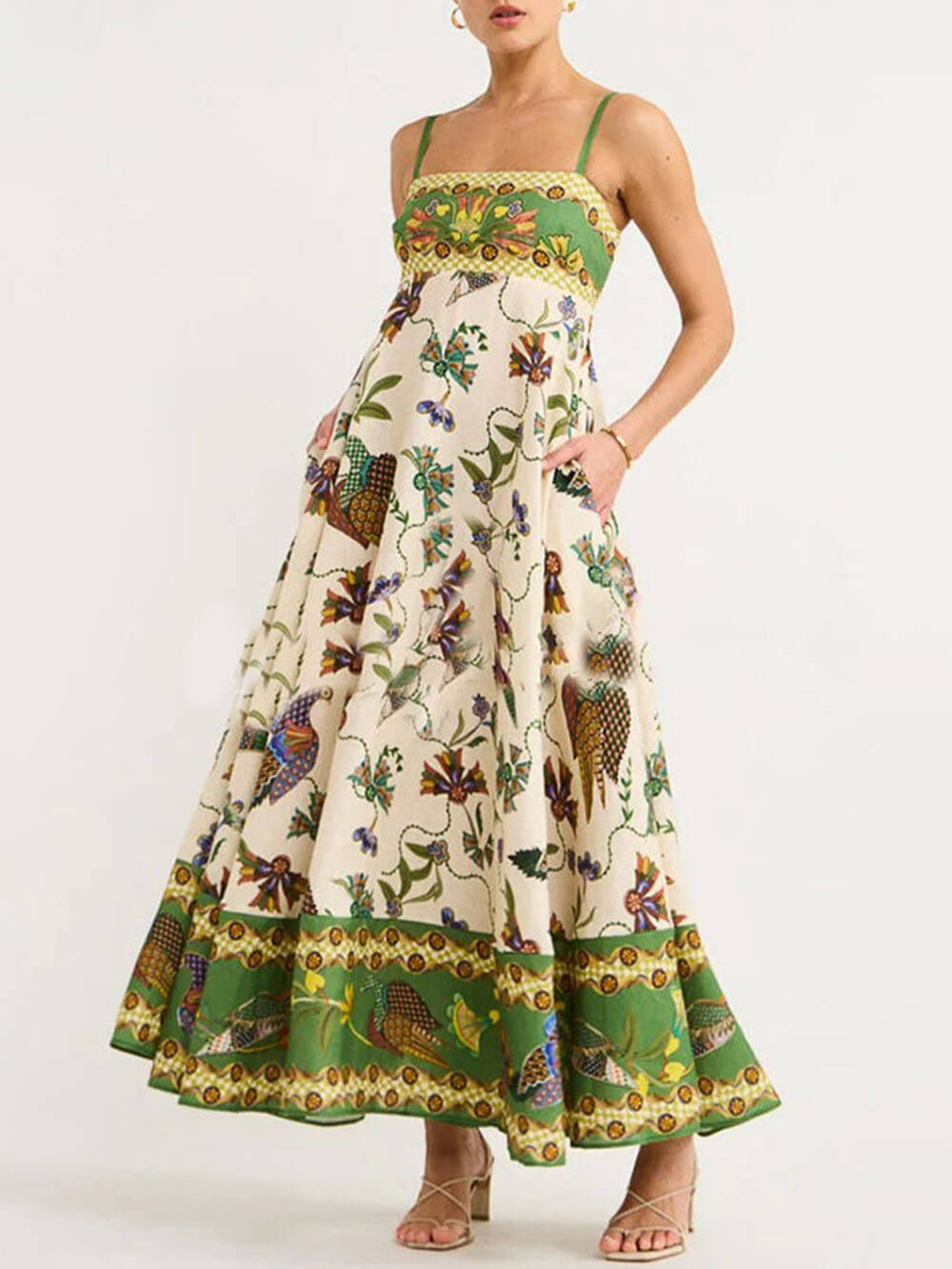 Sun Drenched Unique Print Graceful Smocked Back Pocketed