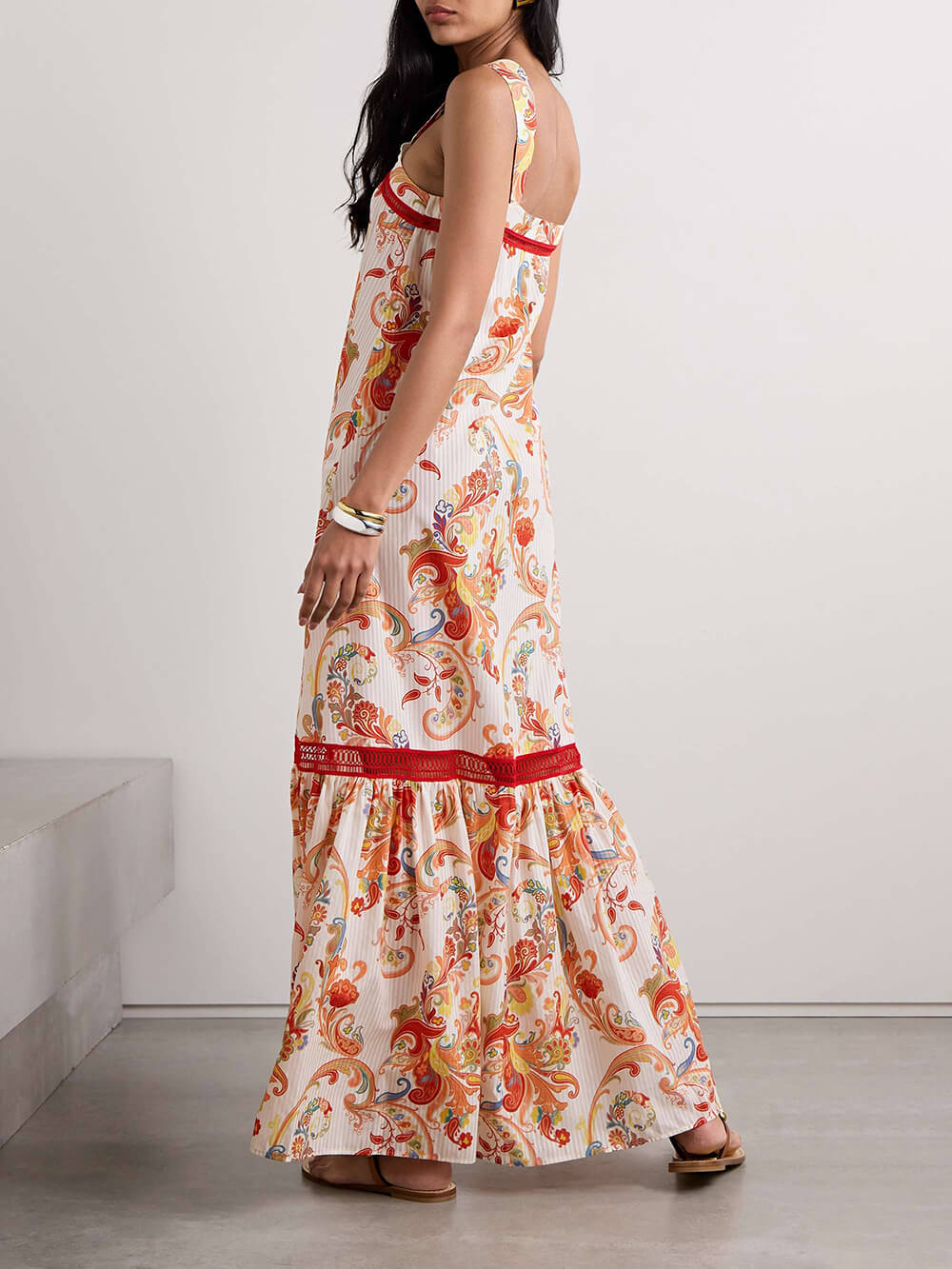 Modern Exquisite Paisley Crochet Graceful Trim Print Maxi
