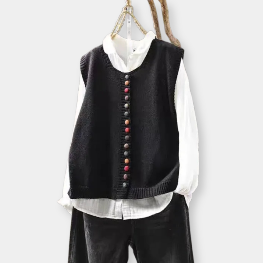Round Neck Button Front Knit Sweater Vest