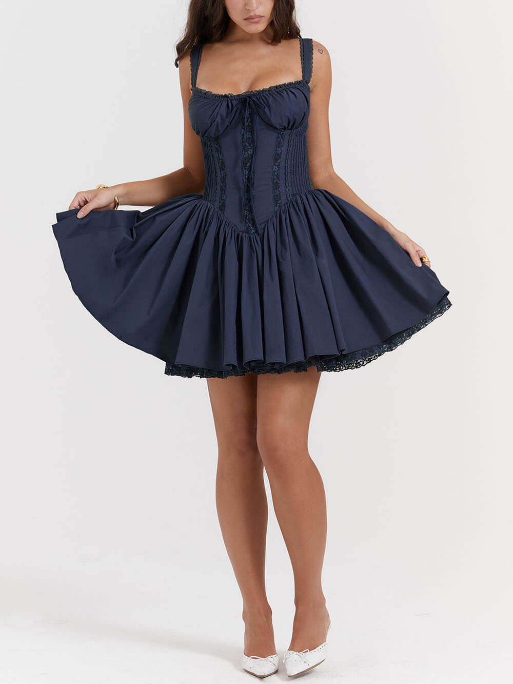 Corset Lace Trim Spaghetti Strap Fit and Flare Mini Dress - View 4