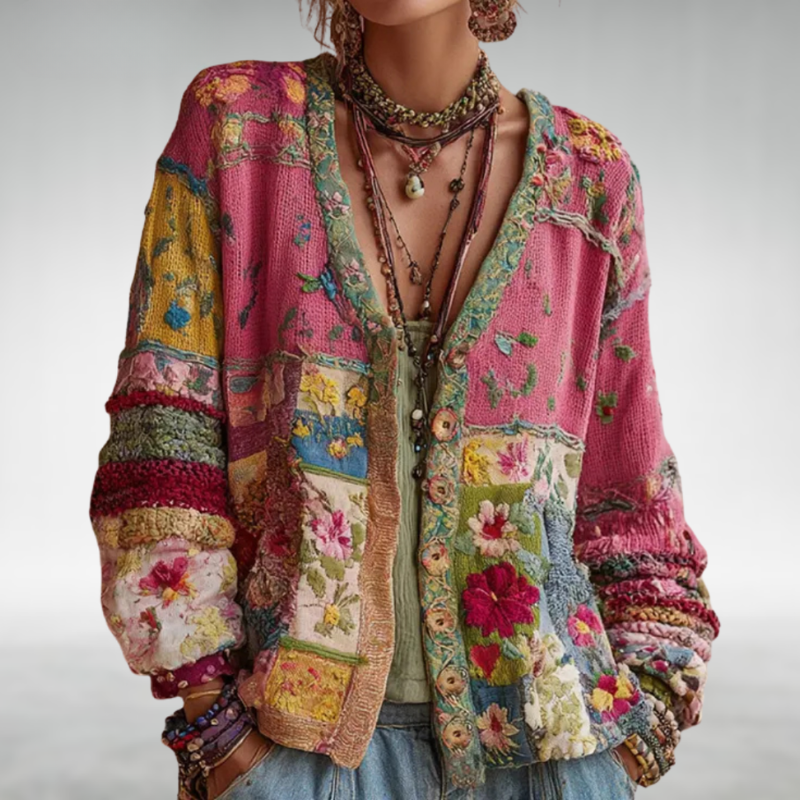 Patchwork Floral Button Front Cardigan 2