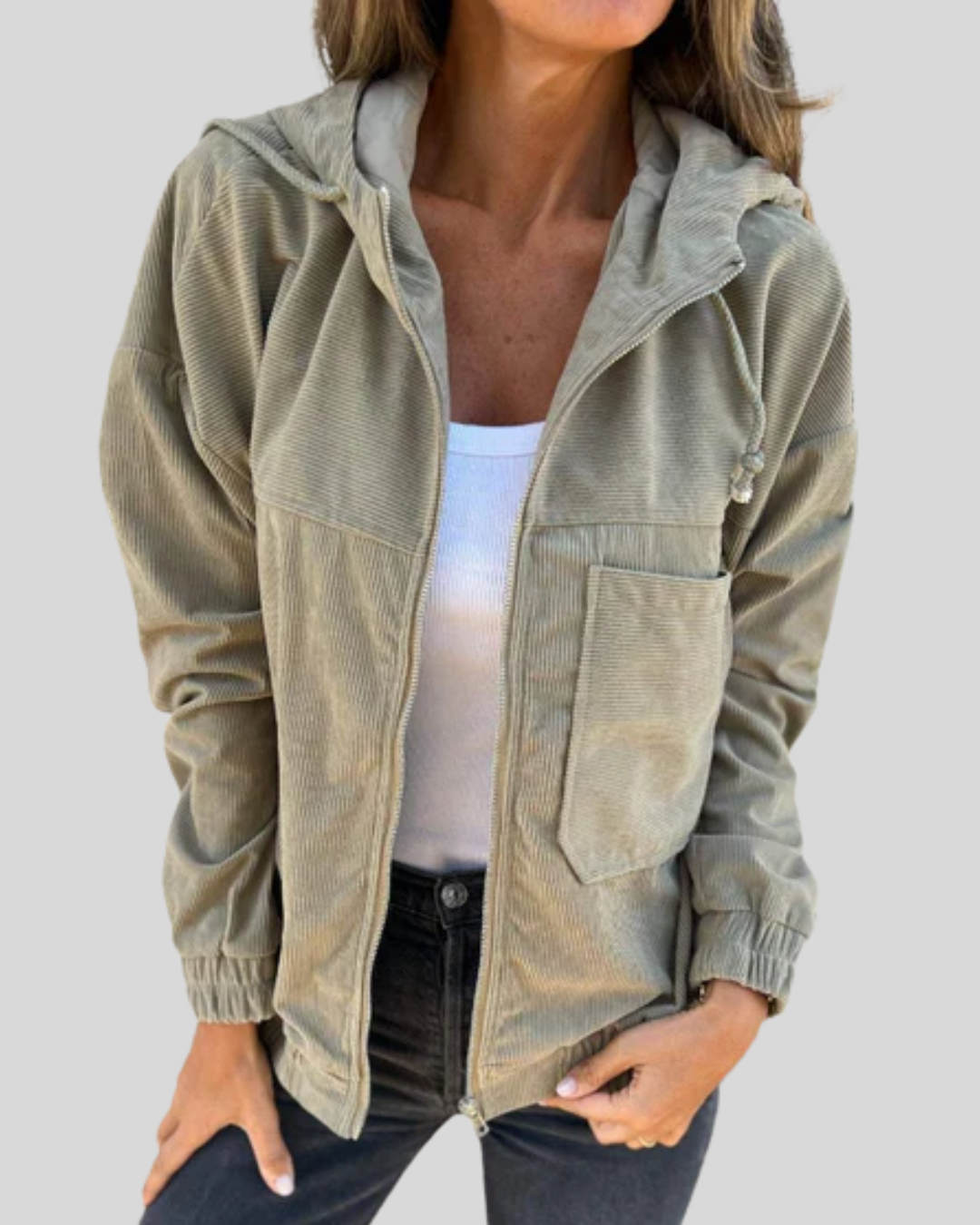 Corduroy Hooded Zip Front Jacket 3
