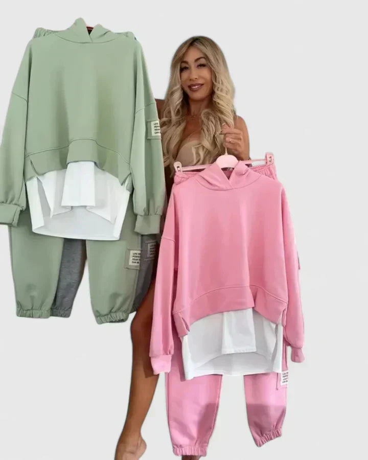 Hooded Layered Hem Sweatshirt and Jogger Two Piece Set 3