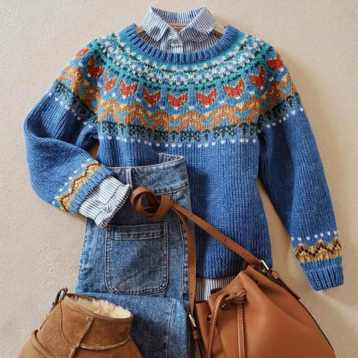 Turtleneck Long Sleeve Fair Isle Knit Sweater 3