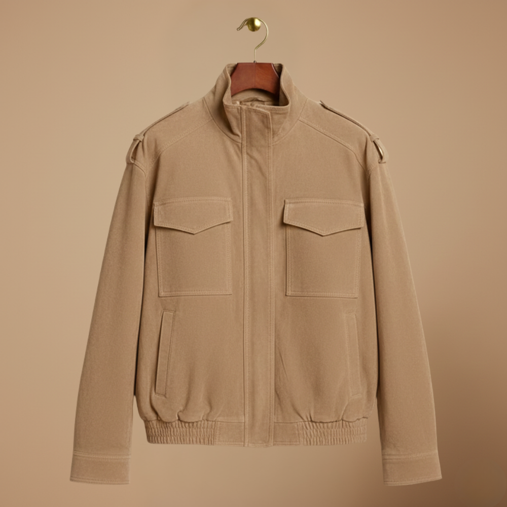 Stand Collar Zip Front Flap Pocket Utility Jacket 3