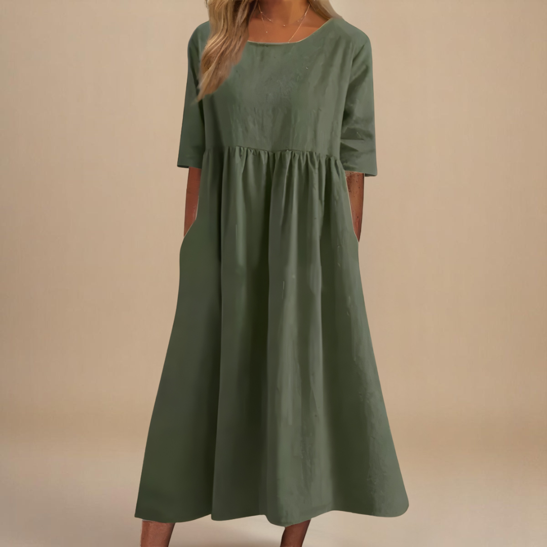 Crew Neck Short Sleeve Pocket Babydoll Midi Dress 4
