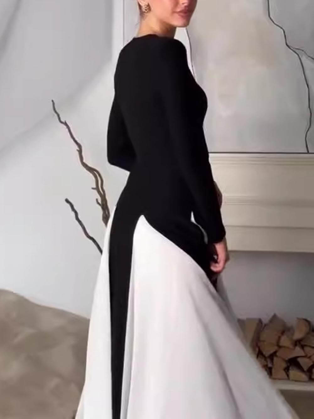 Glam Elegant Panelled Tulle Long Sleeve A - line Maxi Dress - View 3