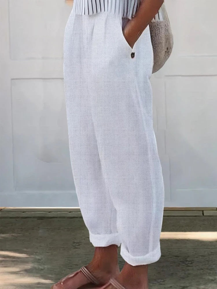 High Waist Tapered Pocket Casual Pants