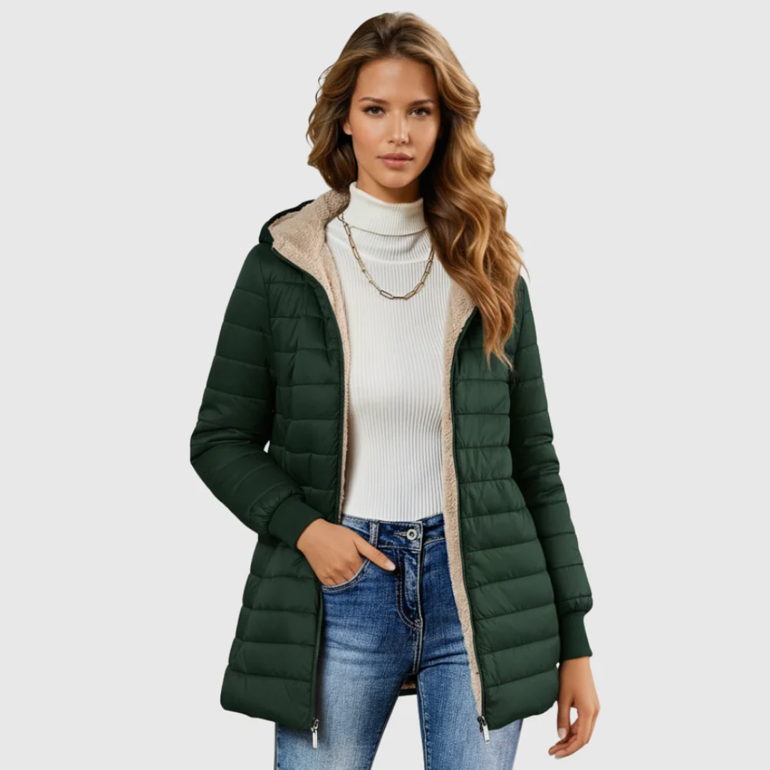 Hooded Sherpa Lined Zip Front Longline Puffer Jacket 4