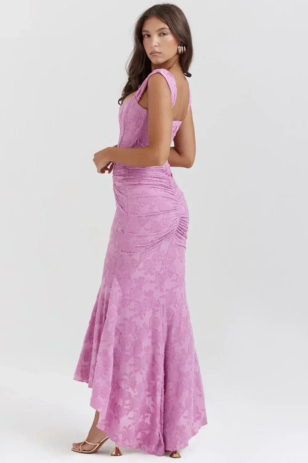 Square Neck Corset High Low Mermaid Maxi Dress 3