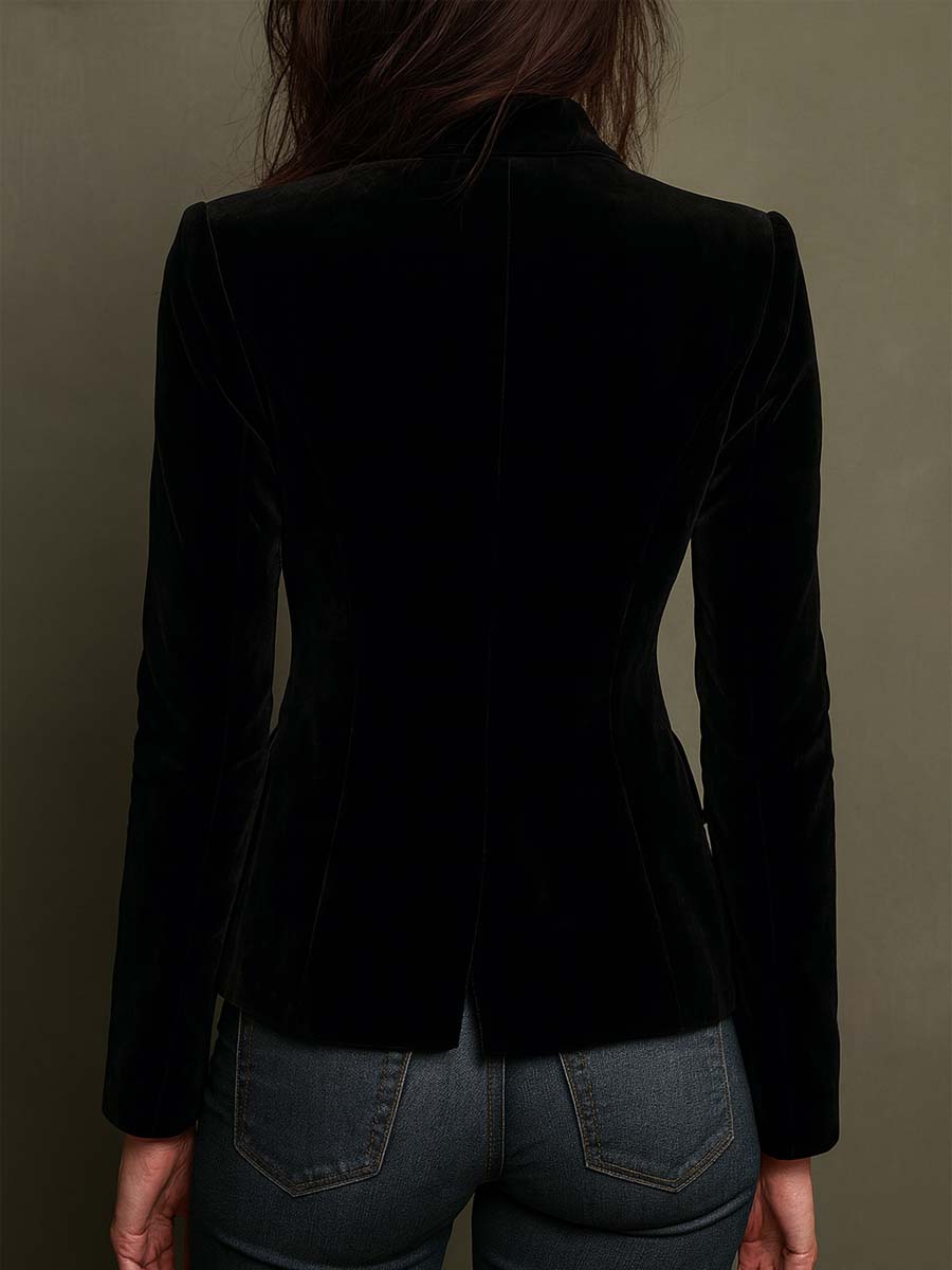 Floral Embroidered Velvet Button Front Blazer 6