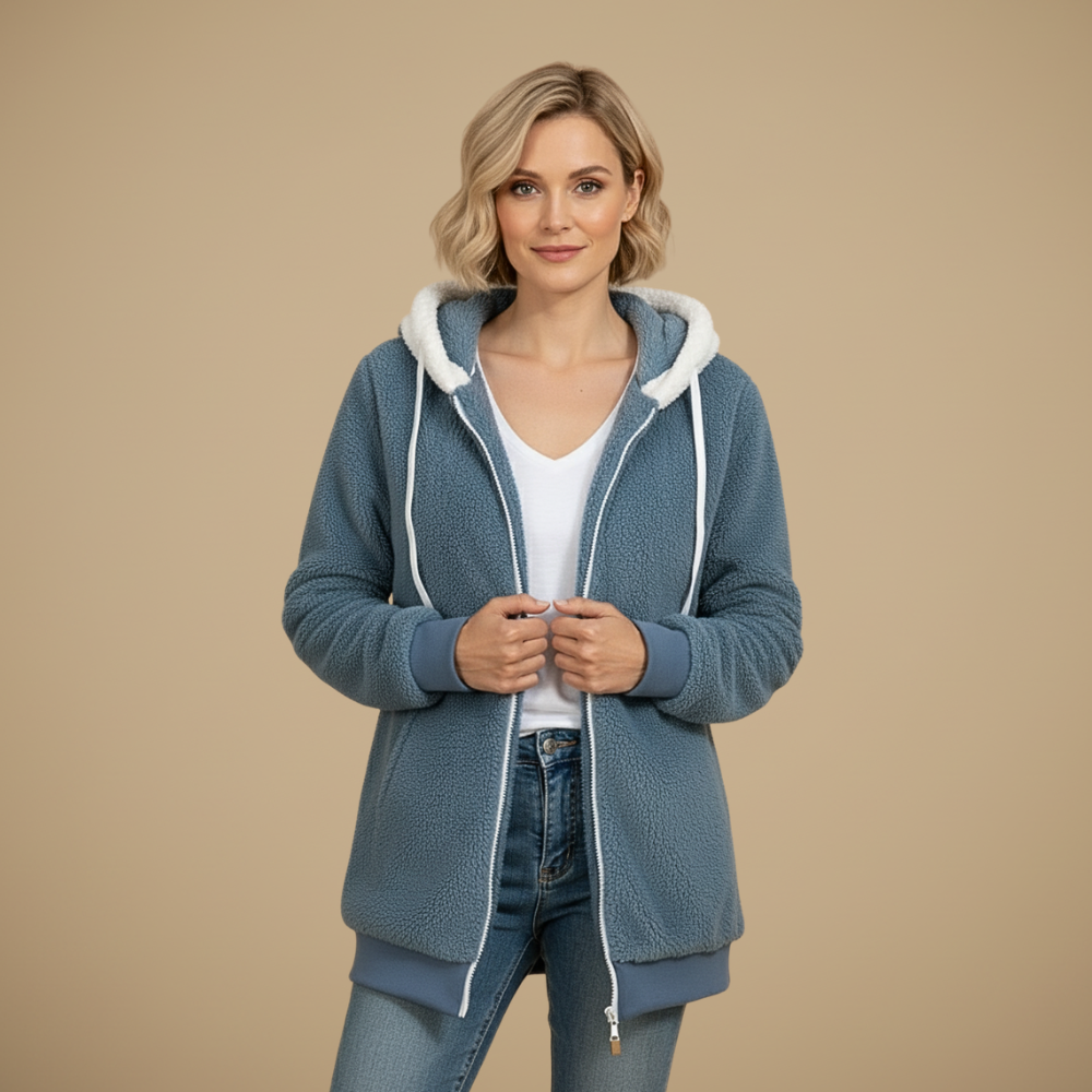 Hooded Zip Front Sherpa Fleece Jacket