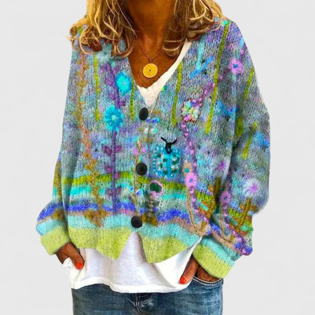 Floral V-Neck Button Front Knit Cardigan 2