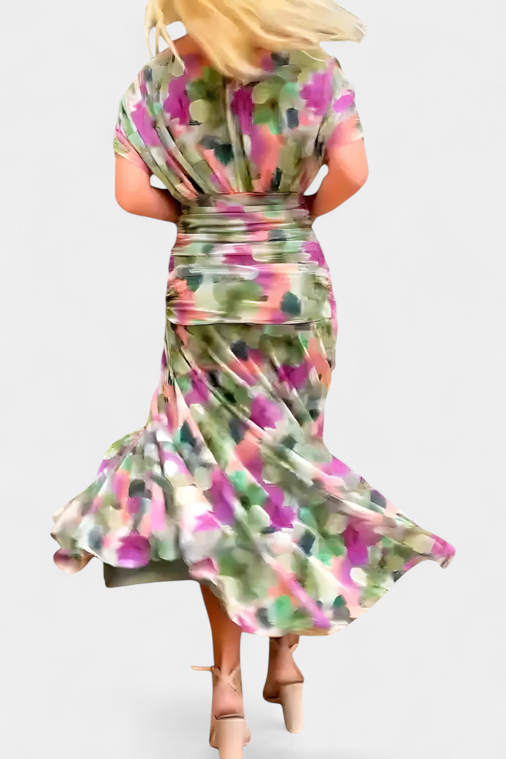 Floral Print V-Neck Long Sleeve Midi Dress 21