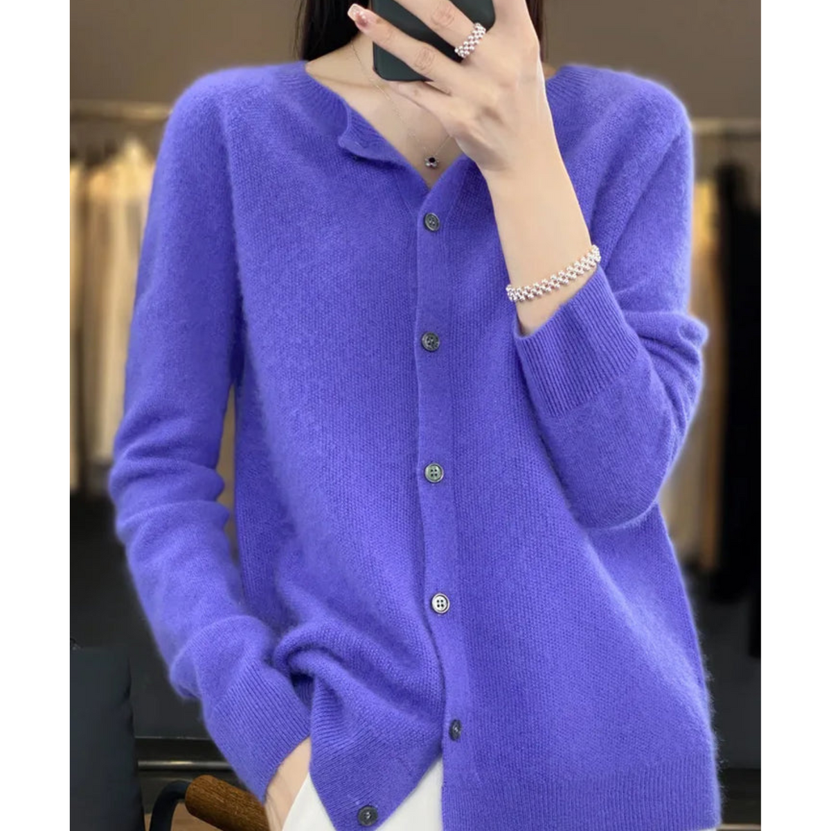 Round Neck Button Front Long Sleeve Knit Cardigan 4