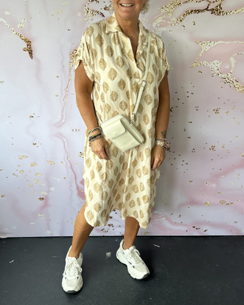 Geometric Print Short Sleeve Lapel Collar Midi Shirt Dress - View 6