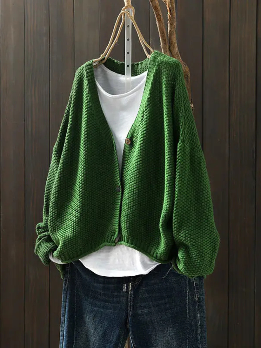 V-Neck Button Front Chunky Knit Oversized Cardigan 7