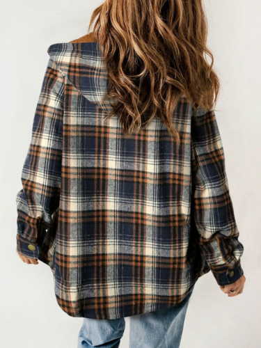 Plaid Sherpa Lined Button Front Hooded Shacket 9